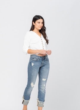 CUFFED DESTROY RELAXED STRAIGHT FIT JEANS