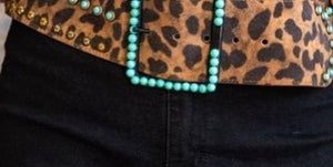 LEOPARD EXTRA WIDE BELT WITH TURQUOISE STONES