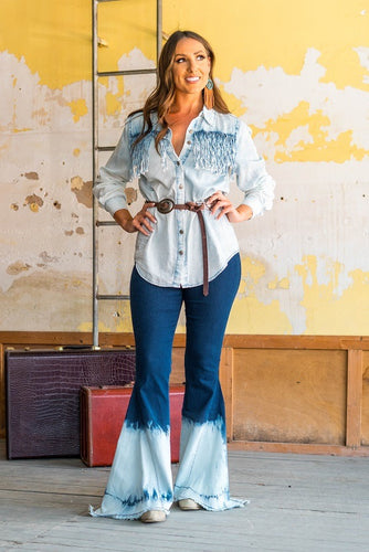 High Rise Distresses Bleach Flare Denim