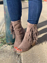 Load image into Gallery viewer, TAUPE SIDE FRINGE ANKLE BOOTS