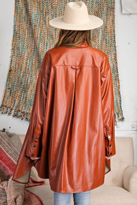 LEATHER BUTTON DOWN SHIRT DRESS