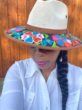 Load image into Gallery viewer, BROWN TRIM AND FLORAL HAND EMBROIDERY HAT