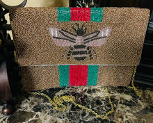 Load image into Gallery viewer, Hand-beaded Mini Bee Envelope Clutch Crossbody, Striped Bee Clutch, Designer Inspired