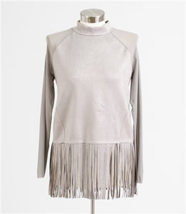 Faux Suede Fringe Top