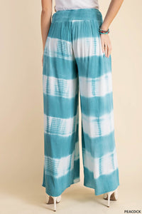 SOFT STRIPE TIE DYE RAYON FABRIC SMOCK WAIST PANTS