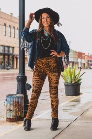 LEOPARD HIGH WAISTED RIPPED JEGGINGS