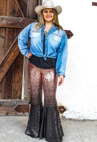 Rose Gold & Black Ombre Sequin Flare Pant