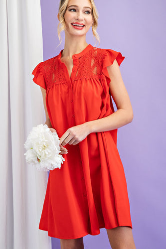 LACE TRIM BUTTON DOWN DRESS
