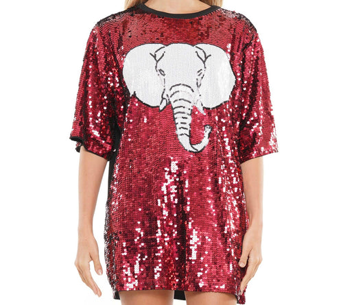 CRIMSON & RED GAME DAY SEQUIN DRESS WITH ELEPHANT