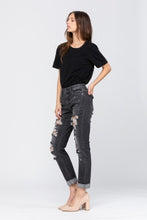 Load image into Gallery viewer, BLACK BLEACH SPLASH DESTROYED BOYFRIEND JEANS