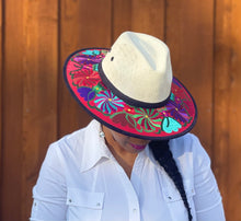 Load image into Gallery viewer, RED VIVID COLORFUL FLORAL HAND EMBROIDERY HAT