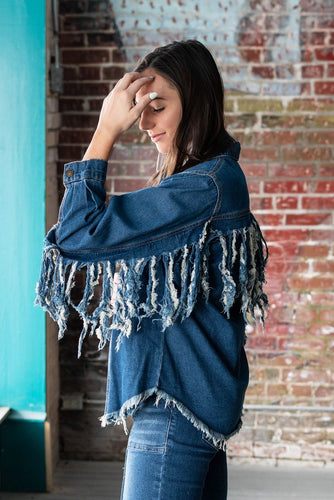 DENIM JACKET WITH BACK FRINGE