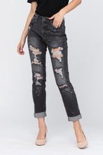Load image into Gallery viewer, BLACK BLEACH SPLASH DESTROYED BOYFRIEND JEANS