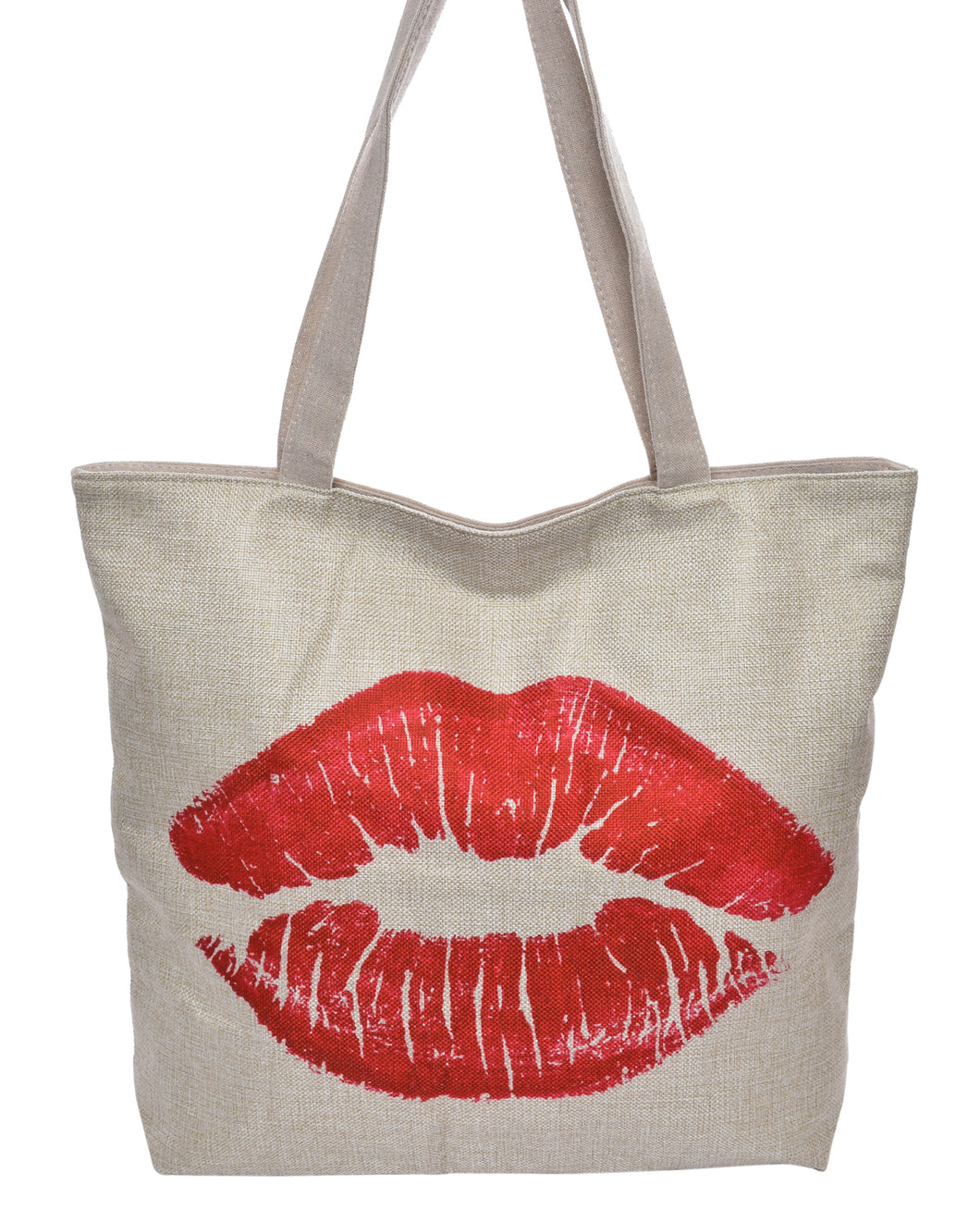 Red Lip Canvas Beach Bag