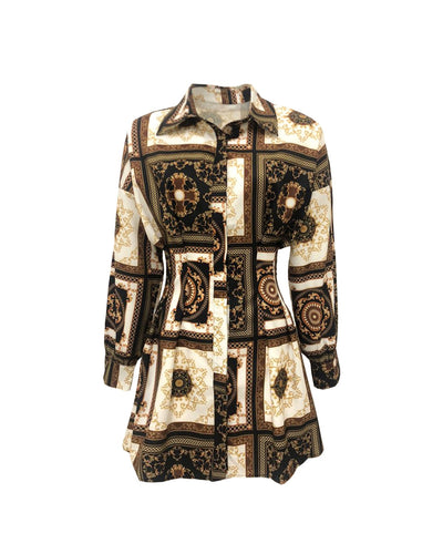 Brown Tile Oversized Printed Top