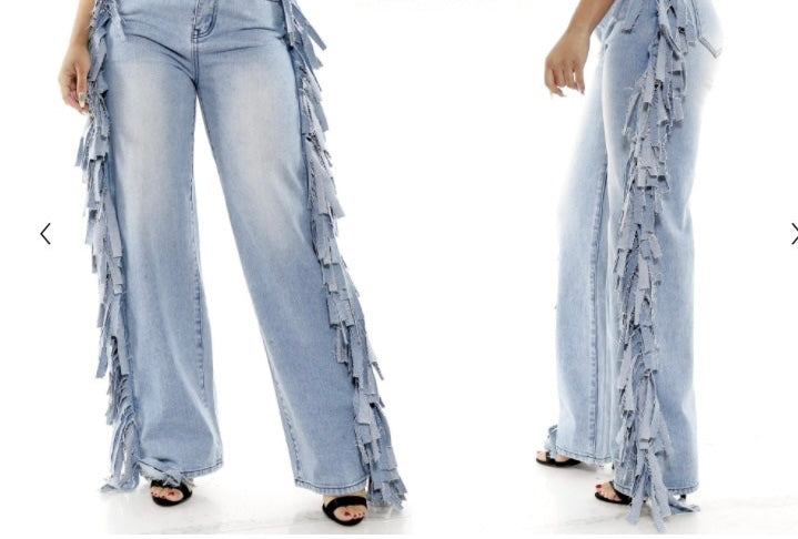 Ruffle Side Fringe Denim Pant – Imani Boutique DFW
