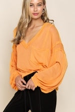Transitional Knit Top with Balloon Sleeves