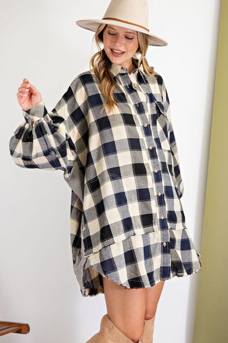 PLAID YARN DYE OVERSIZED SHIRT DRESS