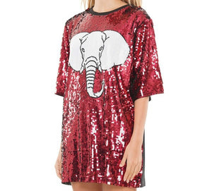 CRIMSON & RED GAME DAY SEQUIN DRESS WITH ELEPHANT