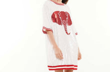 Load image into Gallery viewer, White/Crimson Red Elephant Sequin Dress