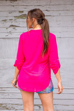 Load image into Gallery viewer, NEON PINK SHEER TOP WITH CURVED HEM