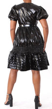 Load image into Gallery viewer, Black Belted Faux Patent Faux Leather Dress