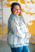Load image into Gallery viewer, DISTRESSED DENIM JACKET WITH SILVER SEQUIN DETAIL