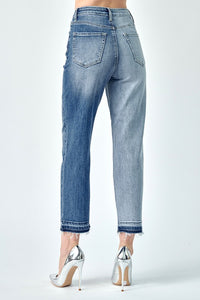 HIGH-RISE CROSSOVER TWO TONE JEANS