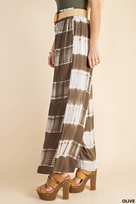 SOFT STRIPE TIE DYE RAYON FABRIC SMOCK WAIST PANTS
