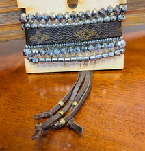 Load image into Gallery viewer, Silver Beaded Bracelet with Designer Leather Adjustable Band