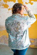 Load image into Gallery viewer, DISTRESSED DENIM JACKET WITH SILVER SEQUIN DETAIL