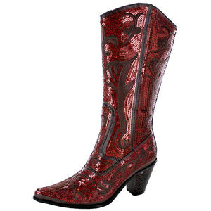 Tall Sequin and Embroidered Boots with Zipper