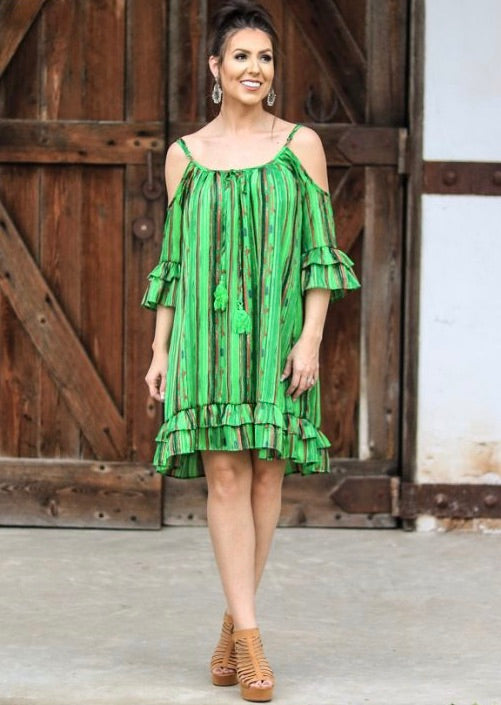 Green Serape Cold Shldr Dress