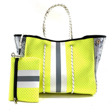Load image into Gallery viewer, Neon Yellow and Grey Stripe Tote