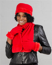 Load image into Gallery viewer, Faux Fur Trim Fleece Scarf, Hat, &amp; Gloves 3pc Set