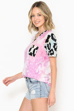 Load image into Gallery viewer, TIE DYE &amp; ANIMAL PRINT SLEEVES CONTRAST TOP