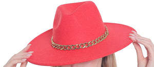 Wide Brim Solid with Chain Fedora Hat