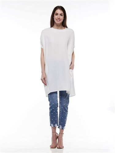 Short Sleeve Pocket High Low Tunic Top