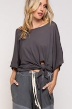 Charcoal Knot it Upside Knit Top