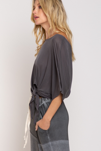 Charcoal Knot it Upside Knit Top