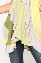 Load image into Gallery viewer, Multi Color Block Sleeveless Ruffle Tunic Top