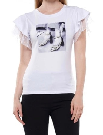 Pearl Embellished Lace Sleeve Top