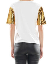 Load image into Gallery viewer, GOLD SEQUIN SLEEVE PATCH TOP