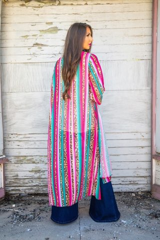 NEON PINK LEOPARD SERAPE HIGH LOW DUSTER W/SIDE SLITS