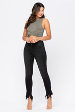 Load image into Gallery viewer, Midrise Black Hem Fray Skinny