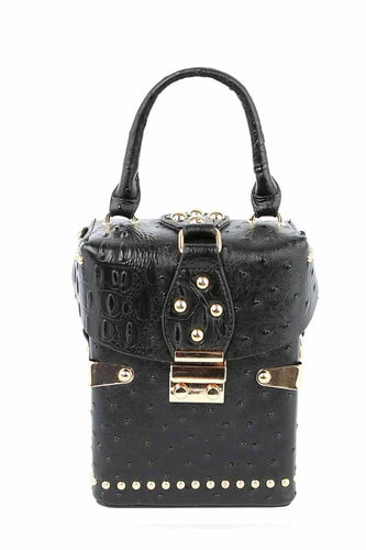 Ostrich Croc Boxy Mini Satchel Crossbody Bag
