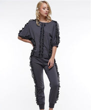 Load image into Gallery viewer, Short Sleeve Pleated Ruffle Trim Knit Top