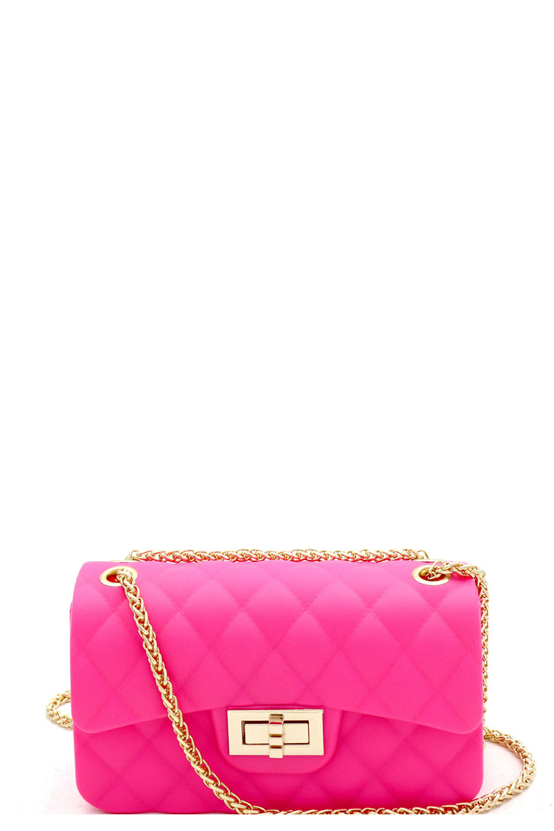 Quilted Matte Small 2 way Bag with Gold Chain