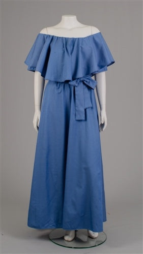 Light Denim Off Shoulder Ruffle Maxi Dress