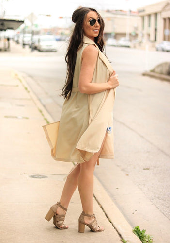 Beige Sleeveless Coat Duster